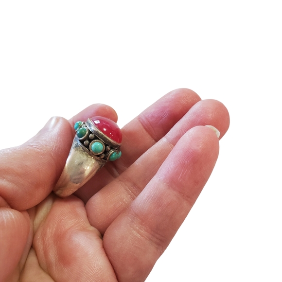 Vintage Sterling Large Turquoise and Gemstone Ring - Picture 12 of 15